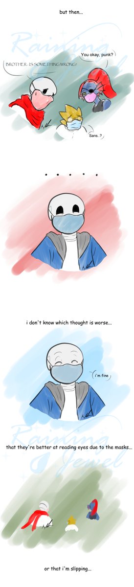 RainingJewel's tweet photo. Vent: Masks
Needed to get this out... turned out longer than I thought...
#undertale #sans #sanstheskeleton #cripplingdepression #masks https://t.co/lpR6aAKfQS