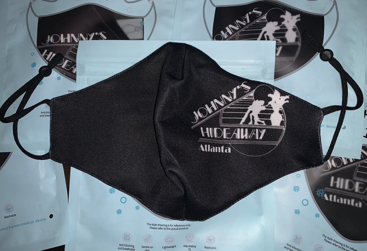 They’re here...show your Johnny’s love while masking up with our new Johnny’s Hideaway logo masks! Featuring adjustable ear straps &amp; an inner filter pocket these are in individually factory sealed bags &amp; washable too! Available now for $10 each-pick one up anytime day or night!