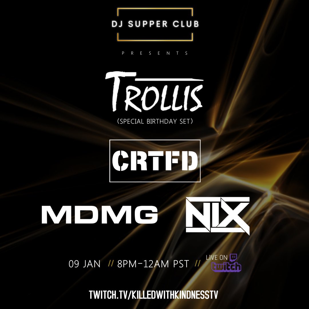We’re gettin’ rowdy this Sat with NIX, <a href="/MDMGmusic/">MIKE G.</a> , <a href="/CRTFD_MUSIC/">CRTFD</a>, and @trollismusic for their special birthday set. Spoiler alert: both members of @trollismusic will be playing on our virtual stage so don’t miss out. 😎

Tune in and celebrate with us. See you in the chat🤘🏻