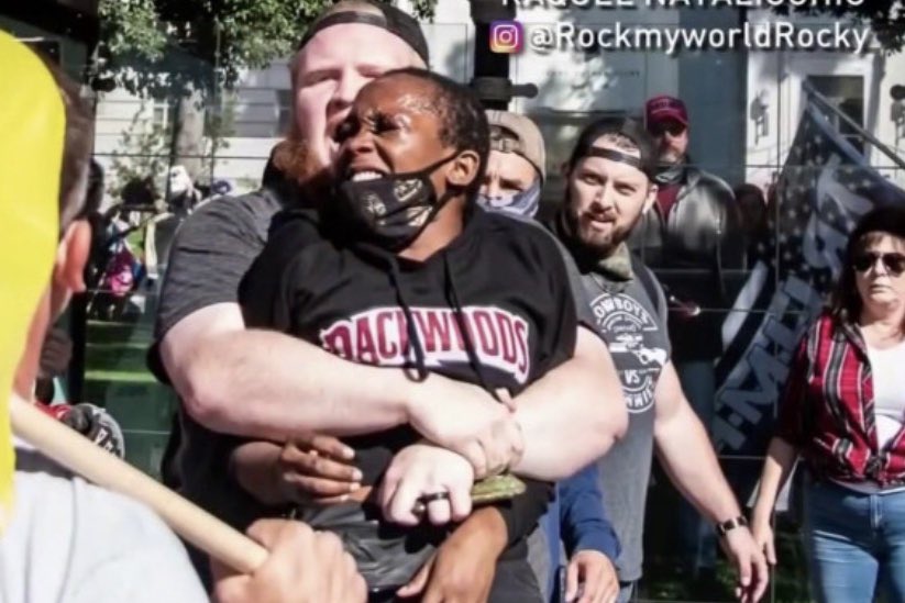 This is nearly breaking me right now:"That guy picked me up, was whispering in my ear, telling me 'Keep going. You're OK. I got you. I have your phone. I'm going to get you out of here. These people are trying to kill you." https://www.nbclosangeles.com/news/local/lapd-hate-crime-investigation-downtown-la-trump-rally-bear-hug-protest/2501697/?amp