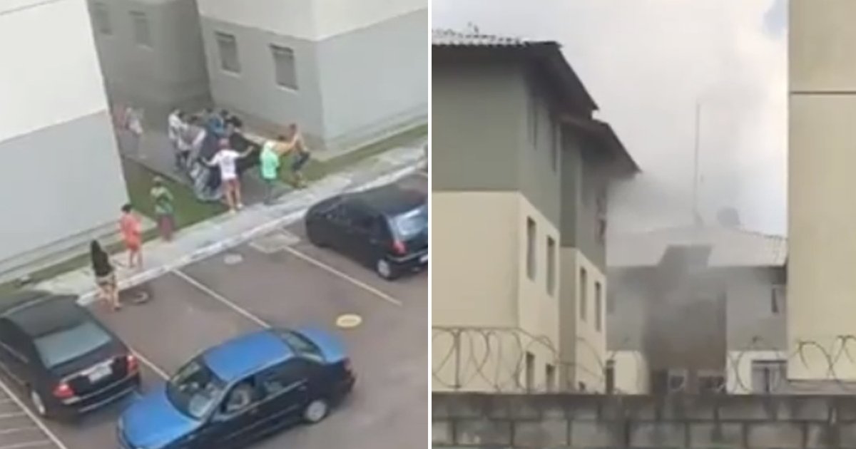 g1's tweet photo. Mulher joga 3 crianças e se atira de prédio para escapar de incêndio, no Paraná; todos estão bem https://t.co/dyCHtwXm9M #G1 https://t.co/T0LmwDbq4l