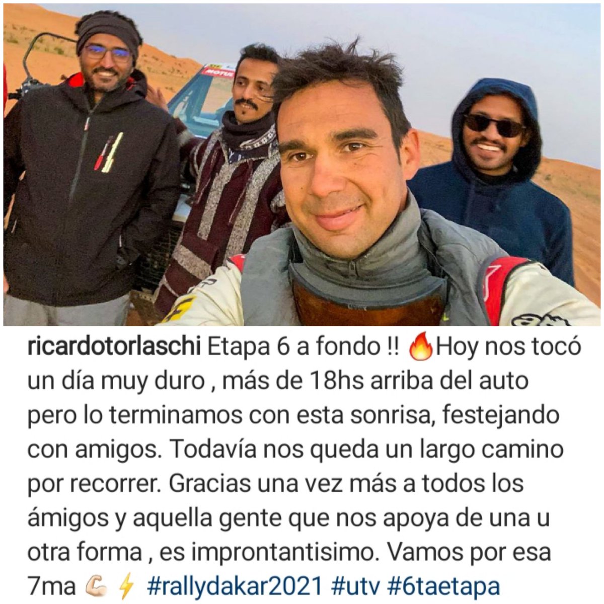 #Dakar2021 

"SIEMPRE LLEGA " 
La están remando y van superando etapas 
<a href="/Torlaschi_1/">Ricardo Torlaschi</a> 🇦🇷 #SGuayasamin 🇪🇨
 ( Cuenta IG 📷)
Comentario  📜 Finalizada la  #Etapa6