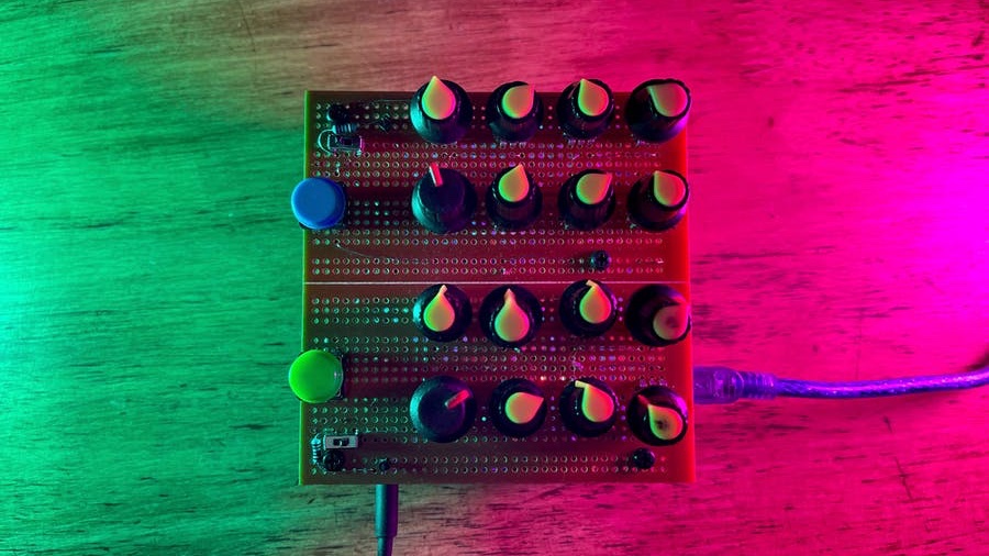 MicrochipMakes's tweet photo. This mini noisemaker/drone synth was made using two @Arduino Nanos and the Mozzi library: https://t.co/6OhDnyKAo7 https://t.co/SXw3kcUmyk
