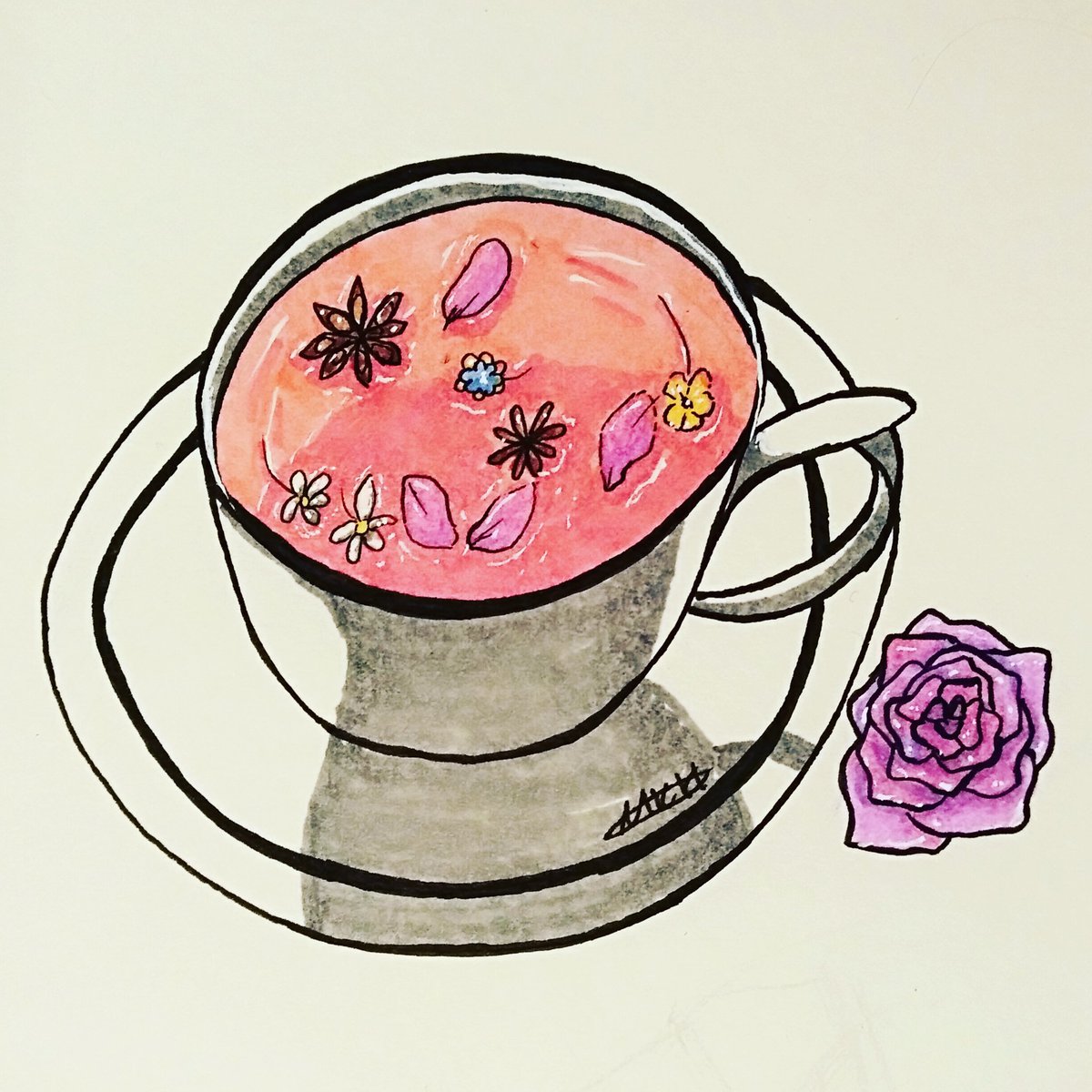Michi_trash's tweet photo. Tea 🌺🍵
Una deliciosa infusión de pétalos de rosas, anís y manzanilla.
#drawchallenge #mrasketch21 #traditionalart #markerdrawing #estilografo #tea #te #infusiones #herbolaria #herbaltea #flowerintea https://t.co/GBlFmjJvA3