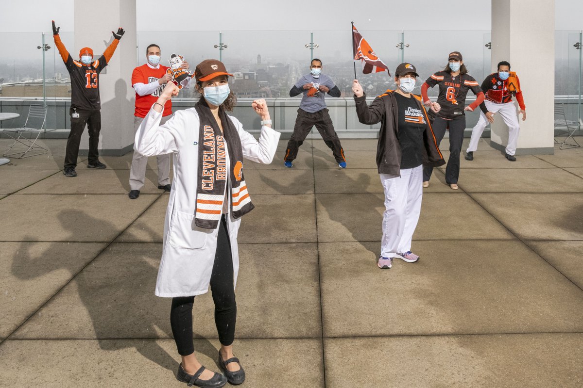 ClevelandClinic's tweet photo. There's always THIS year! Our caregivers are game day ready to watch @Browns take on the Steelers! #WeWantMore https://t.co/o7i3hU9wSk