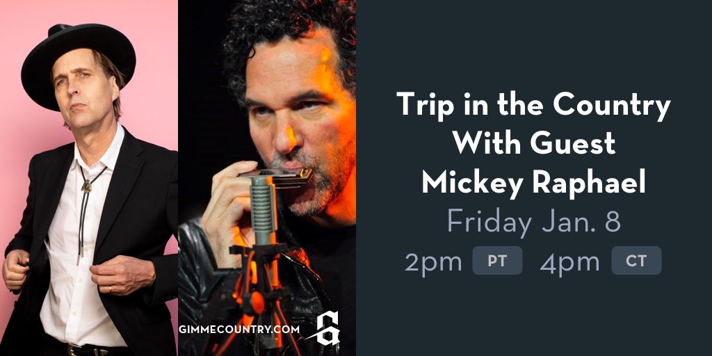GimmeCountry's tweet photo. ON AIR ALERT! #TripintheCountry with @ChuckProphet at 2 PM PT every Friday. This week he had special guest #MickeyRaphael from @WillieNelson’s band. Calling in from Nashville with some selections. Don’t miss the live chat! https://t.co/3huGoZ6xq6 https://t.co/7enVc0CUbX
