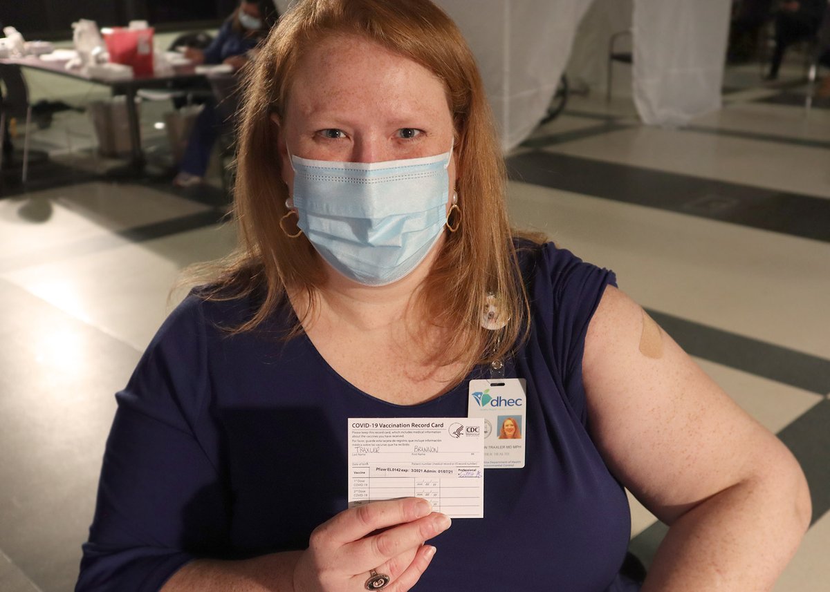 "I’m proud to say that, as a licensed medical doctor who qualifies for Phase 1a, I received my first shot of Pfizer vaccine last night at Prisma in Greenville, where I’m from."
-Dr. Brannon Traxler, DHEC's Interim Public Health Director