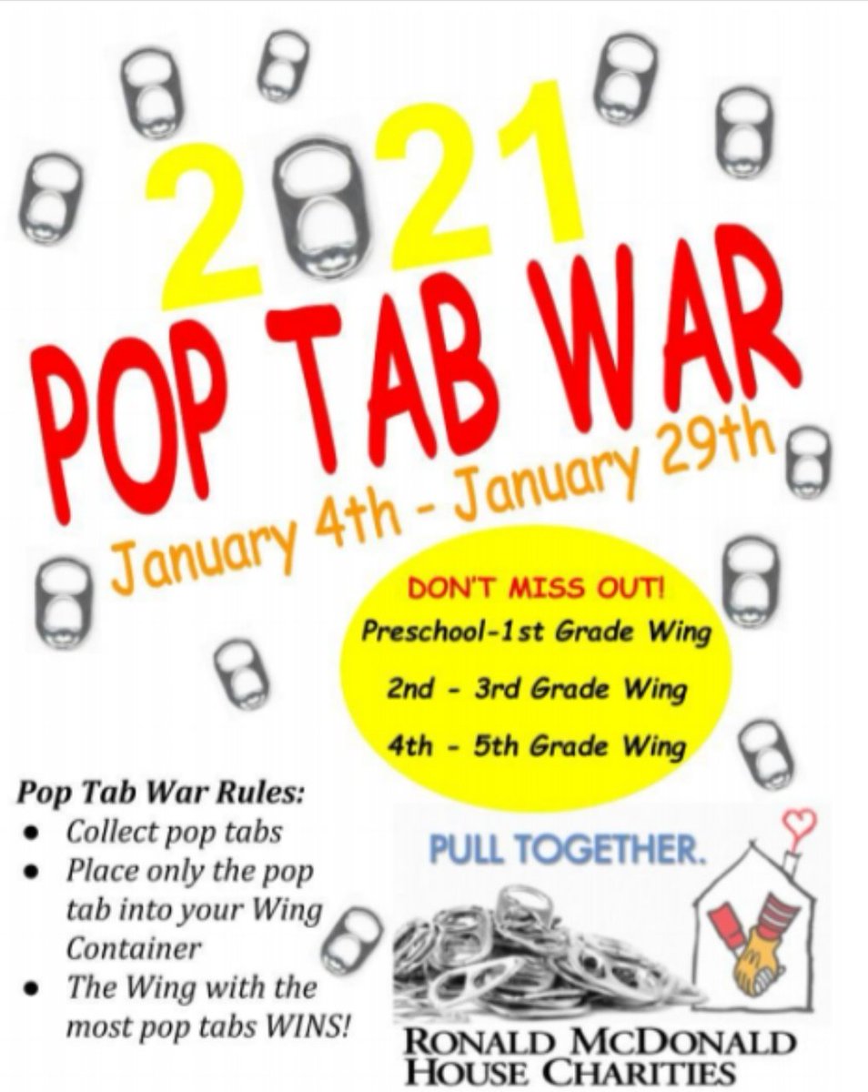 heitkam109's tweet photo. Pop Top Wars! Kindergarten students are doing their part to help raise money for Ronald Mcdonald House Charities and crossing our fingers the Primary Wing wins the War.
@D13Eagles @13Bloomingdale @RMHC #PopTops https://t.co/ajAIx1yLuF
