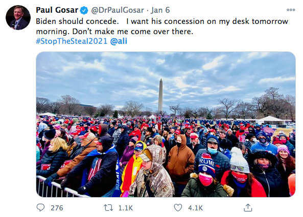 I'm harping on this because I just have not seen people emphasizing that a sitting member of Congress who is still trying to overturn the election was clearly part of the group that organized the events leading up to the storming of the Capitol.