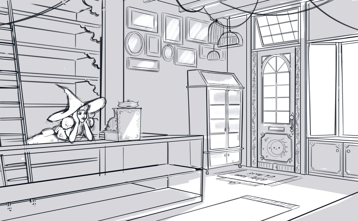 Doing some more sketching of Dotties Oddities ✨ What kind of enchanted everyday items should she have in her shop? ?