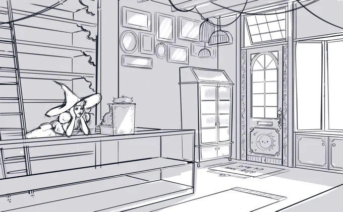 Doing some more sketching of Dotties Oddities ✨ What kind of enchanted everyday items should she have in her shop? ? 