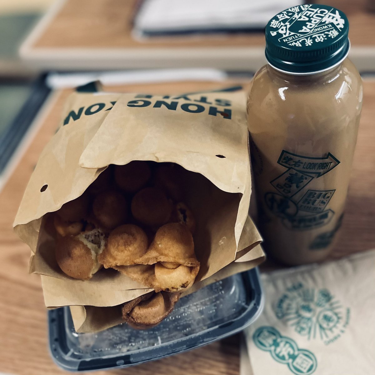 butta's tweet photo. Today’s lunch from Cuppa Tea. Signature Milk Tea &amp; Chocolate Egg Waffle. https://t.co/TpiOg8x6Wg