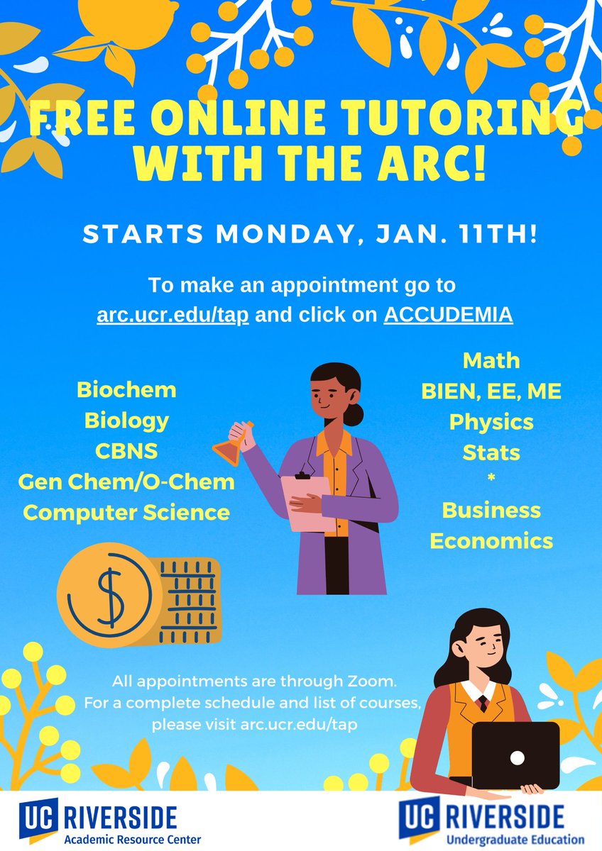 Tutoring starts this upcoming Monday and you can make your appointment today! Visit our website arc.ucr.edu/tap for more information.