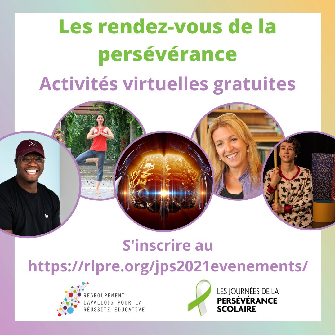 ircLaval's tweet photo. Journées de la #persévérance scolaire - 13 #événements virtuels offerts aux #organisations et #écoles de Laval pour aider les jeunes et adultes à bouger, découvrir, s'inspirer, s'encourager. Découvrez l'offre ci-dessous! #JPS2021 #RLPRE #Laval #motivation
https://t.co/ddcDRPuJMR https://t.co/5EwCiL9UFC
