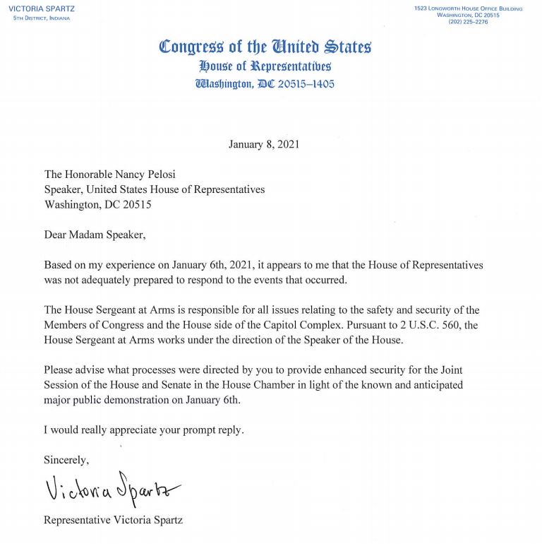 RepSpartz's tweet photo. I've inquired with @SpeakerPelosi to provide information about what plans were implemented at her direction to ensure adequate security for the joint session in the House Chamber on January 6th. https://t.co/A00S2GdhY6