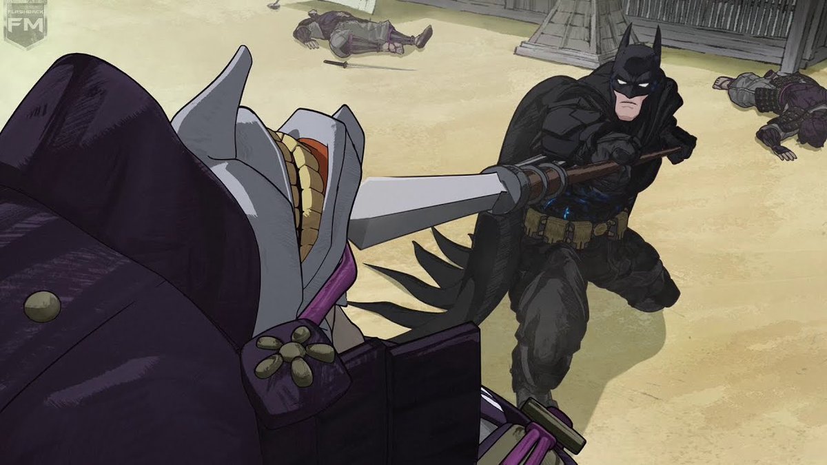 "Batman Ninja" (2018) is quite possibly the most bonkers  #Batman   story ever committed to the screen. A time machine explosion sends the Bat & his rogues gallery back in time to feudal Japan, where of course they build giant mecha to fight each other. Interesting inky art style.