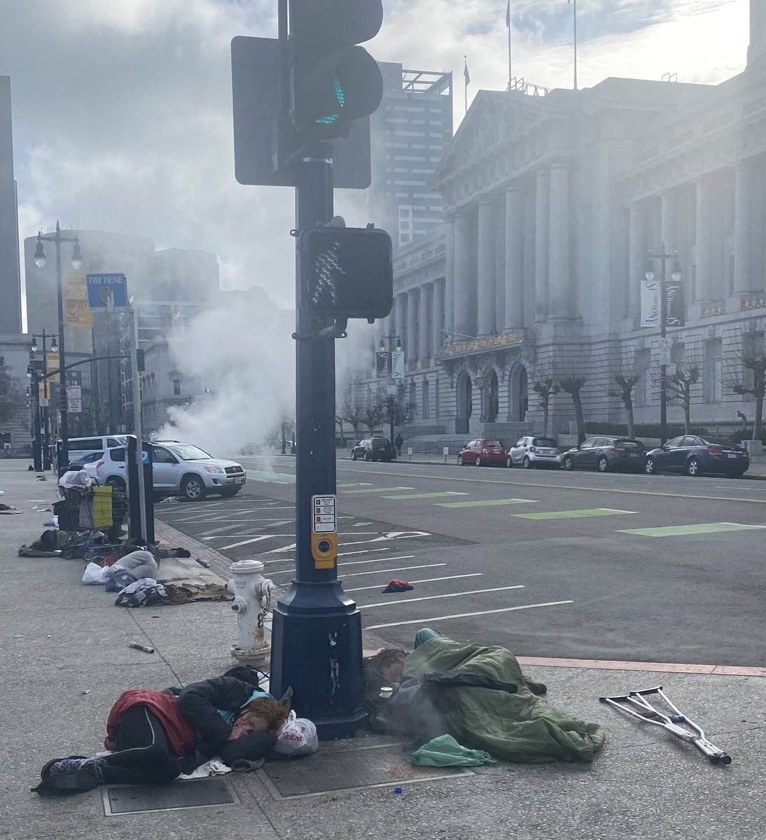DanielKotzin's tweet photo. I just took these pictures right in front of San Francisco’s City Hall. No, they are not filming the next installment of the Mad Max movies. This is what our streets really look like. https://t.co/UlsYmSYvtQ