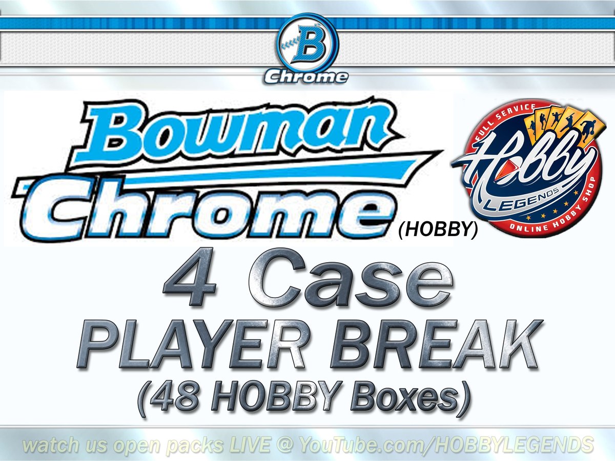 hobby_legends's tweet photo. 2020 Bowman Chrome HOBBY 4 Case (48 Box) PLAYER Break ENDS SOON!! - https://t.co/TbhfQRkoUj https://t.co/rspP1iFdOQ