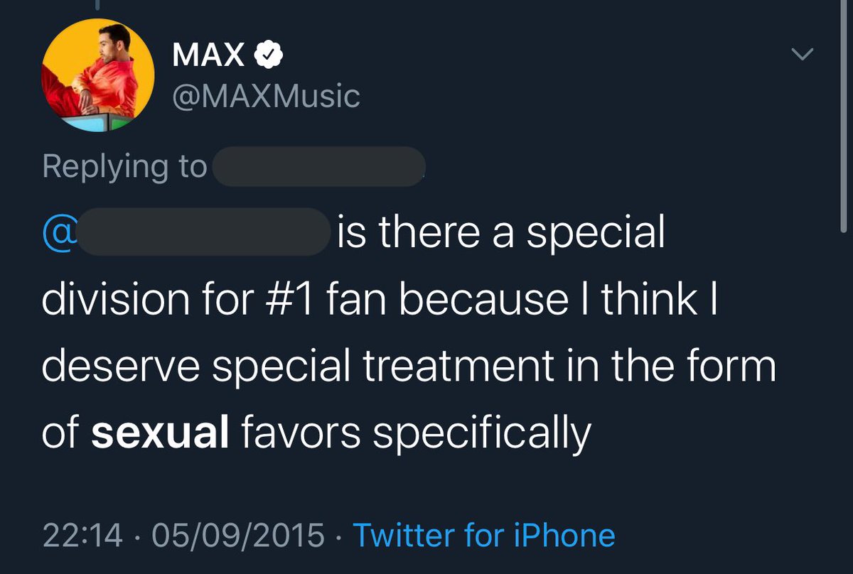 Max has abused his position before to arrange his FANS as hook ups for his band mates and has also looked for sexual favours himself.