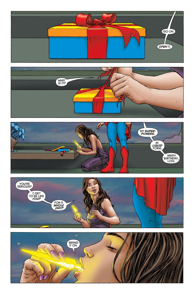 Lois getting powers and adventuring with Clark for a day is a great concept. This issue unfortunately doesn't explore that idea in the most interesting way. I wouldn't say Lois completely wasted – the last few pages are beautiful –, but she does fade too much into the background.