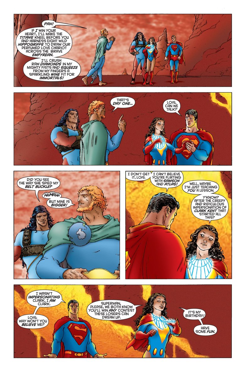The issues goes from being about Lois stepping into Superman's world for day, to being about Clark dealing with two jackasses who won't leave them alone. Which isn't exactly the most interesting thing to see.