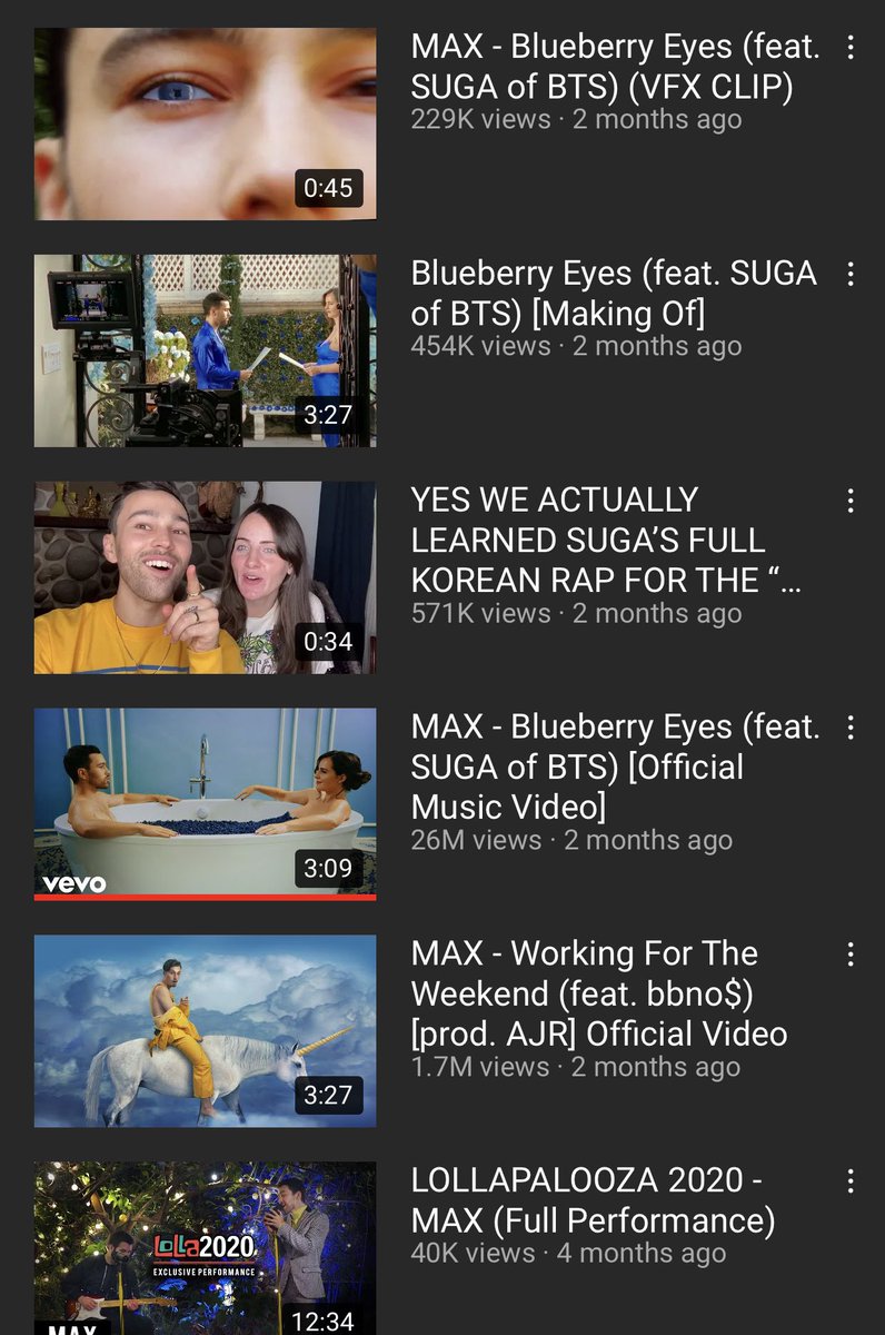 Max YouTube channel consists mainly of BB eyes videos, behinds & performances