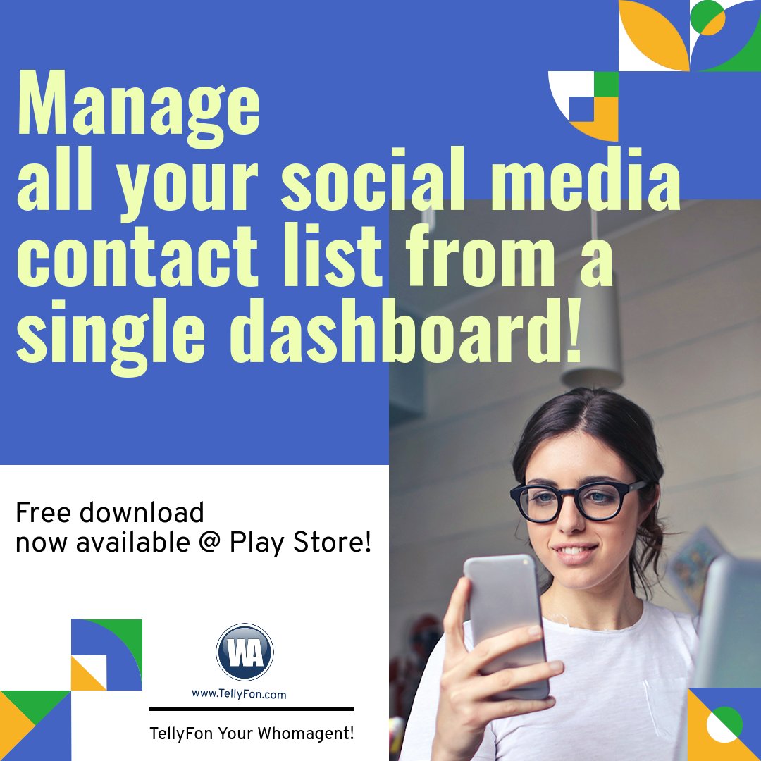 TellyFon: Your Whom Agent!
All the digital ways to reach a friend on one dashboard and with just one Tap!
Now available @ playstore: ply.gl/com.ccrad.watf
Or
Watch more on : bit.ly/2nS0uOo
Or
Find Us on : TellyFon.com
.
.
.
#TellyFon
#whomagent
#innovation