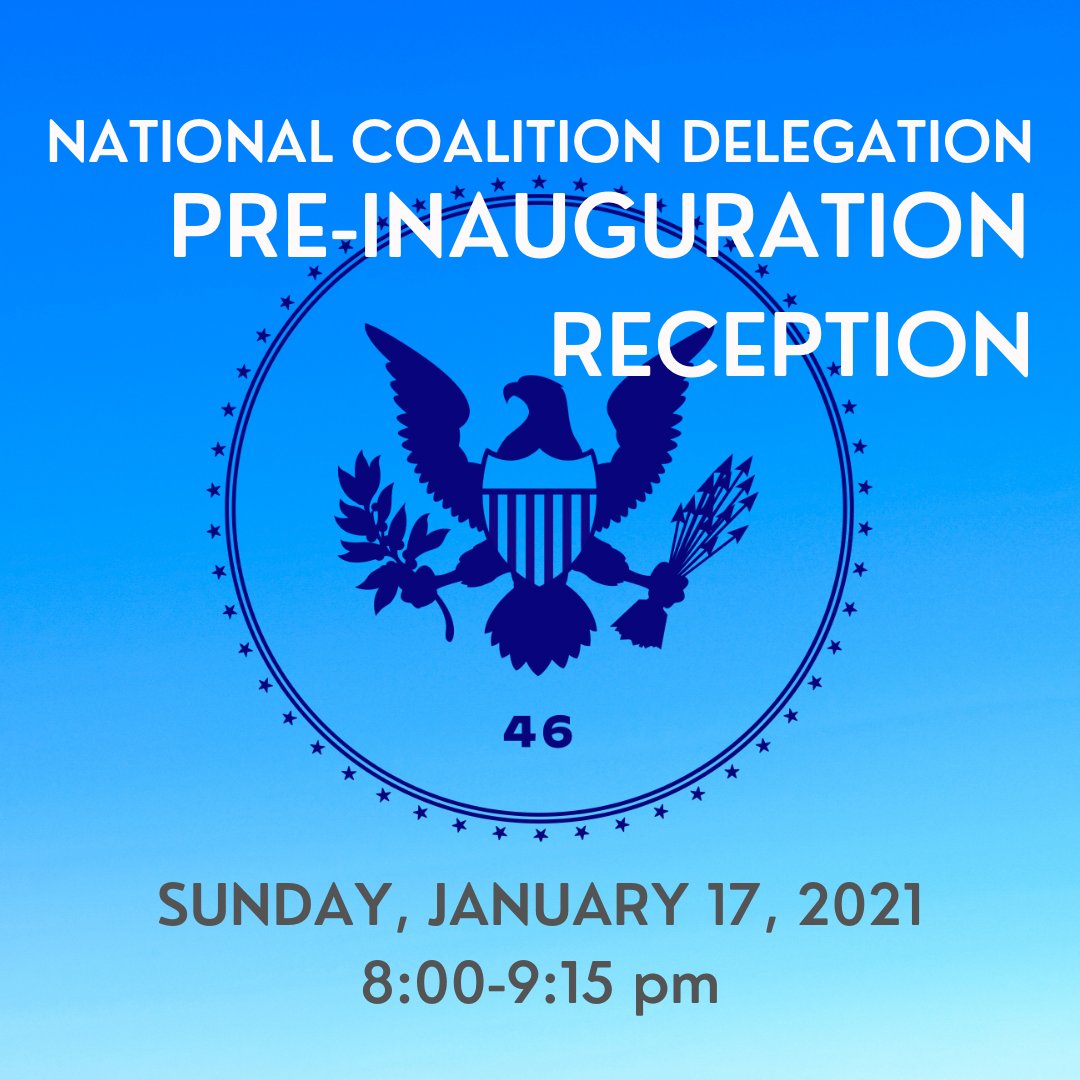 2Delegation's tweet photo. Mark your calendars for the National Coalition Delegation Virtual Pre-Inaugural Reception. More information to follow!
#InaugurationDay2021 #BidenHarris2020 #BidenHarris https://t.co/zBAX2kmmoS
