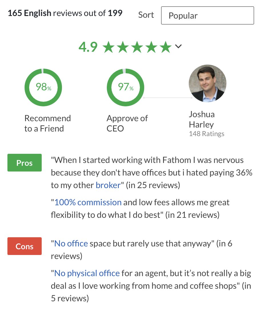 8/ Agents success is a big part of  $FTHM s success“Agents join to earn more commission but they stay for the culture” - CEO Josh HarleyAttrition is 1/2 the industry standard 4th year in a row top place to 4.9/5  on Glassdoor! Incredible Reminds me of  $DOCU.