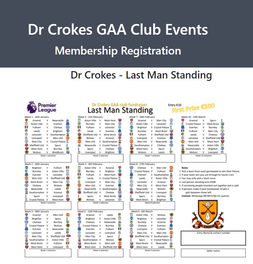 DrCrokesGAA's tweet photo. Dr Crokes Last Man Standing
Top Prize €500
Play online by following this link
https://t.co/HtUBjntJMh https://t.co/bCdm4k8umR