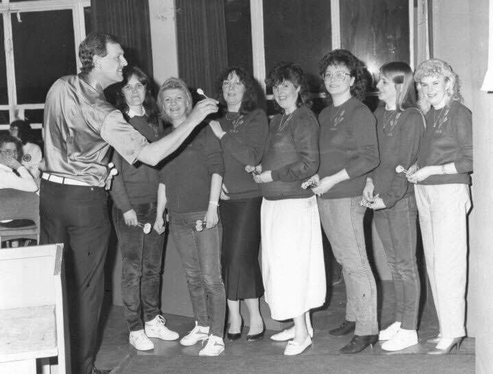 CeriWilkinson's tweet photo. @BobAnderson180  Steel Company Club Port Talbot 1988. Blast from the past! 😍🎯 I’m third from right 🤦🏼‍♀️ https://t.co/I0c1gvBbwg