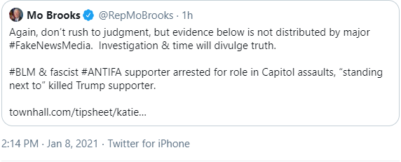 MdrnWrld's tweet photo. @RepMoBrooks, you can rush to judgement, but not the rest of us? Investigation & time will divulge the truth while we must accept *your* truth?
Congressmen serve the people, not the other way around. That makes you a #FakeCongressman, doesn't it? https://t.co/4mK50iAyuT