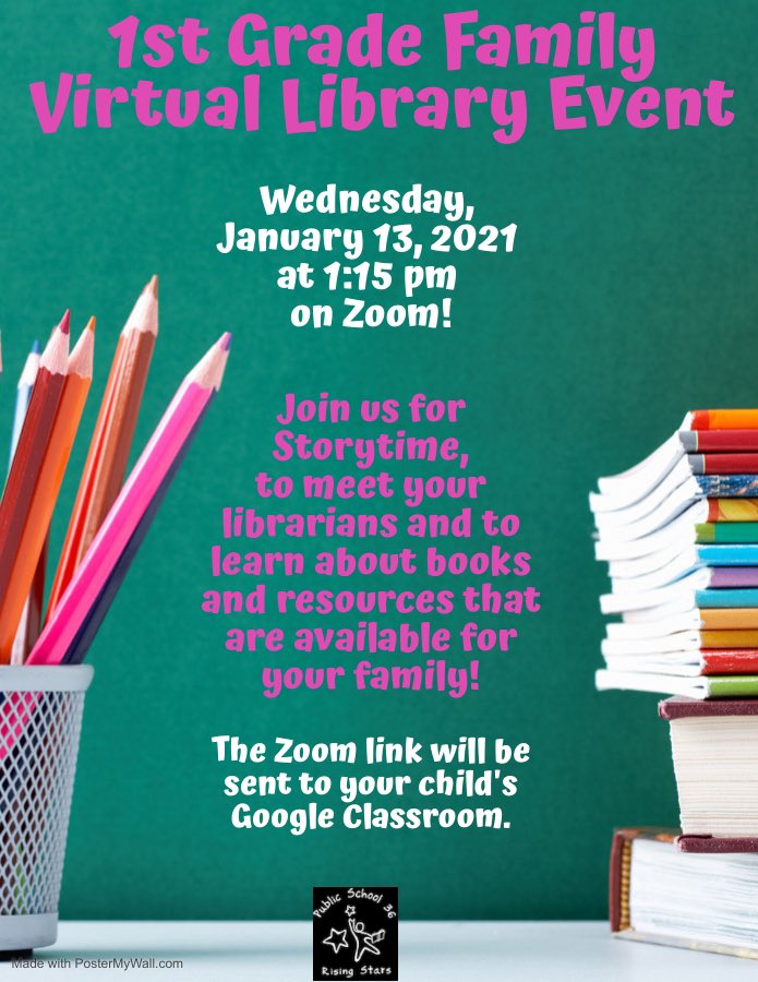 MsProcario's tweet photo. All #FirstGrade #Students &amp; #Families are invited on Wednesday, January 13, 2021 to our #VirtualLibraryWorkshop !#TheLibraryIsAlwaysOpen #HomeSchoolConnections #LibrariesChangeLives #VirtualLibraryPrograms #VirtualParentWorkshops #VirtualLibraries #VirtualPrograms https://t.co/6VtCqxpLSc