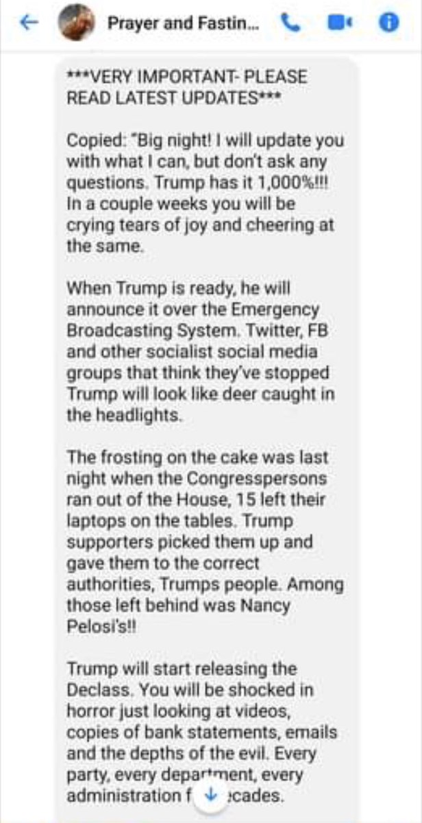 davenewworld_2's tweet image. In case you're wondering what QAnon group chats look like after January 6th