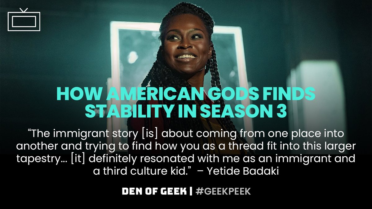 DenofGeekUS's tweet photo. #AmericanGods is back tonight! We spoke to @YetideBadaki and @MrRickyWhittle to learn how Season 3 of the @STARZ show celebrates diversity, justice, and @neilhimself's original vision. Read on: https://t.co/ye4vLFUgvy https://t.co/xJLdgmBaRj