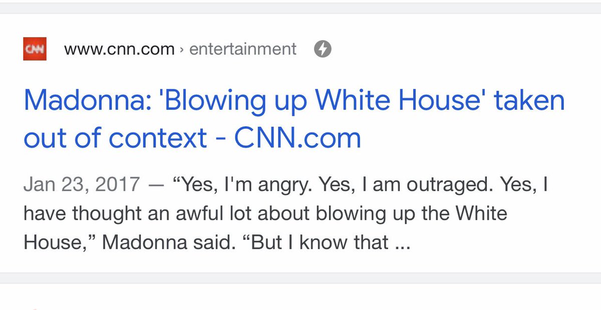 ambercather's tweet photo. When Madonna said “I’ve thought an awful lot about blowing up the White House,” this is how the media responded. Is this not inciting insurrection and violence? And btw, does she still have a Twitter? Asking for a friend. 🙄 seriously, spare me.  Rules for thee, not for me. https://t.co/RX06XpTjrz