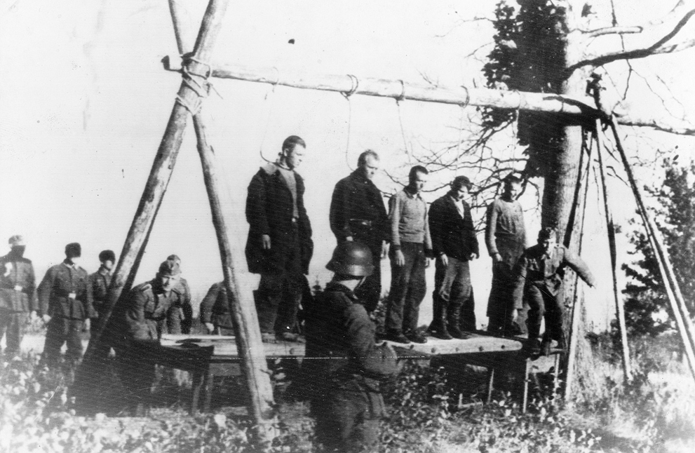 Also, in the Velizh area, a collection of photographs were found on the body of a German soldier. These photos provided the Soviets with damning evidence of German war crimes. They showed the steps taken to hang five men (debated whether Partisans or Jews) in Velizh in Sept 1941.