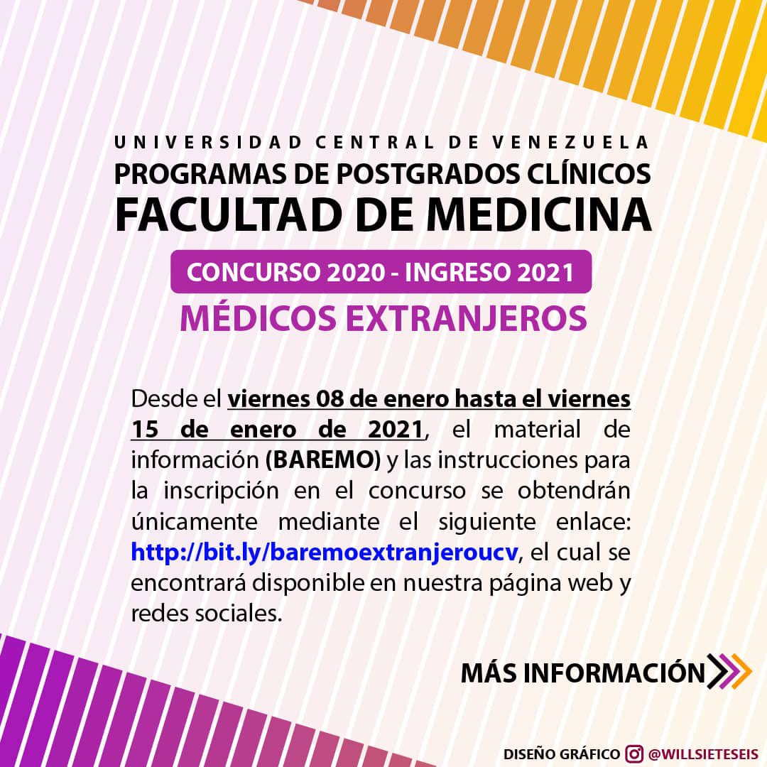 NotiMedUCV's tweet photo. MÉDICOS EXTRANJEROS:
El material de información (BAREMO) y las instrucciones para la inscripción en el concurso se obtendrán únicamente mediante el siguiente enlace: https://t.co/dLs1nis0Cx https://t.co/xilVWJqpbn
