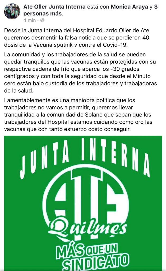 mayrasmendoza's tweet photo. Hola @edufeiok, te invito a que compartas este comunicado de los trabajadores y trabajadoras del Hospital Oller donde desmienten que se hayan perdido 40 vacunas como mal informaste hoy. 

Ayudanos a combatir las noticias falsas! #Gracias https://t.co/6XDSot4YUx