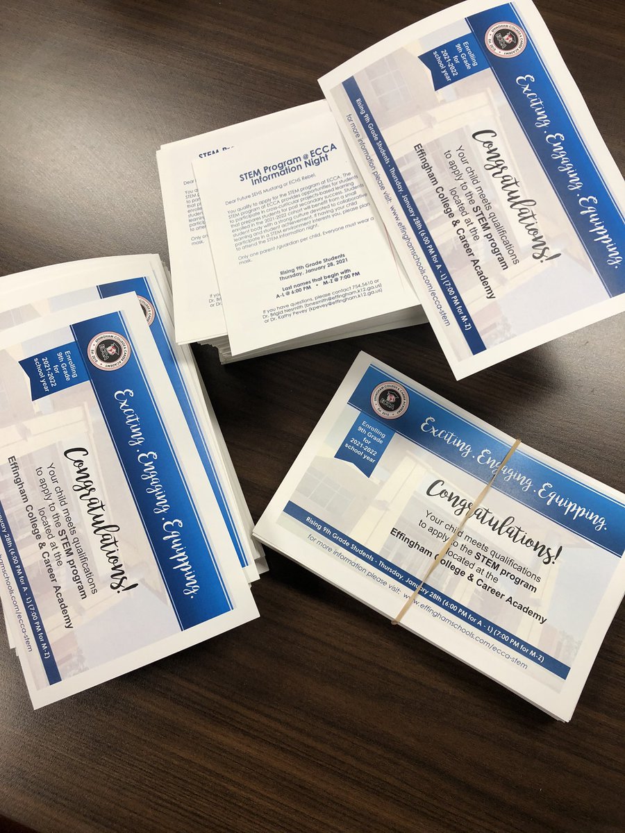 NesmithECCA's tweet photo. Already looking forward to 2021-2022! I have all these invitations ready to go for our STEM information night to upcoming 9th grade Rebels and Mustangs who meet qualifications! https://t.co/SJeJogVT4i