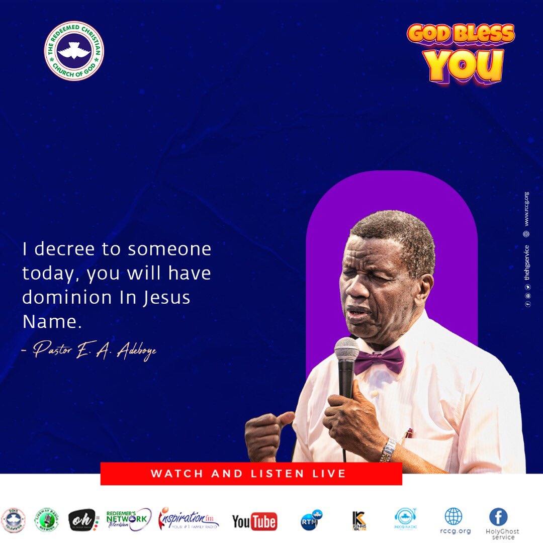 PastorEAAdeboye's tweet photo. I decree to someone today, you will have dominion in Jesus Name. https://t.co/yr7yMT5Ysi