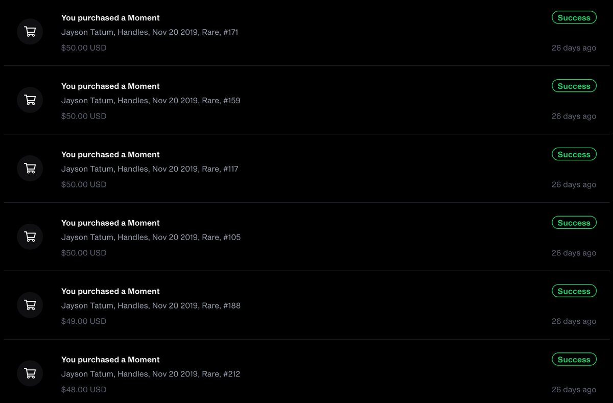 Again, I'm a sports card investorIn the sports card market, Tatum trumps Trae Young (that narrative has changed a bit, but at the time it was the case)So I took that information and used it to my advantage.Basically I bought as many moments as my balance would allow me to.