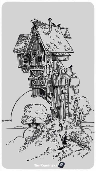 The house loomed in the distance, it looked like it would fall with the smallest breeze. 
