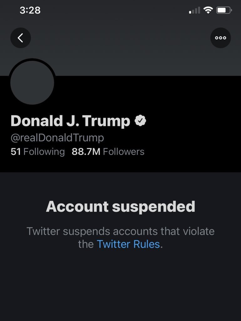 SaveTheBadlands's tweet photo. Trump has been suspended from Twitter Permanently! 👏👏👏 https://t.co/tyeLqebAFv