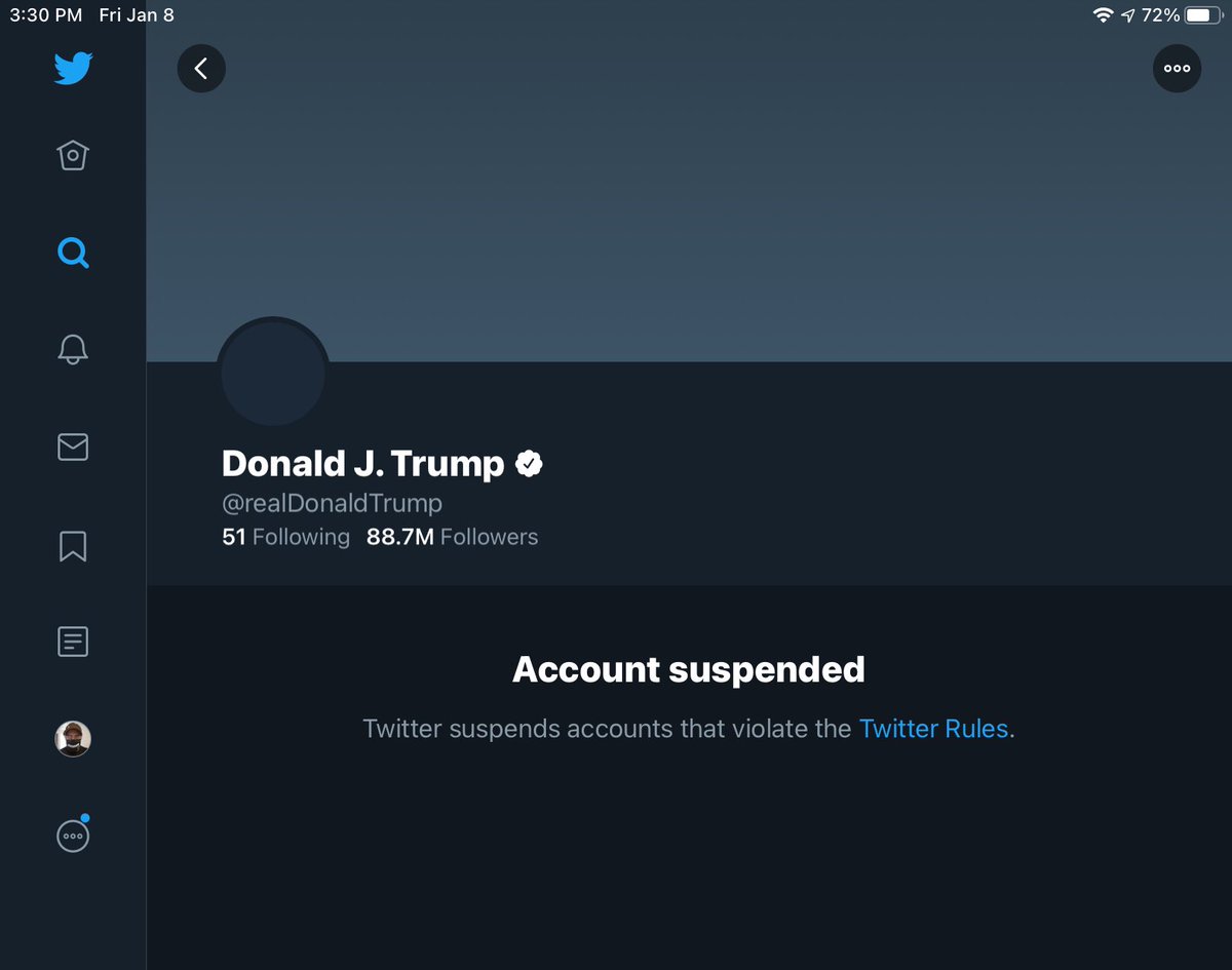 cstmizd's tweet image. Mr Trump’s Twitter account suspended.