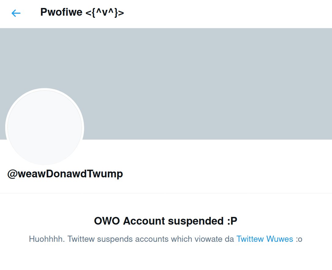 @realDonaldTrump account suspension message screenshot but everything's owo