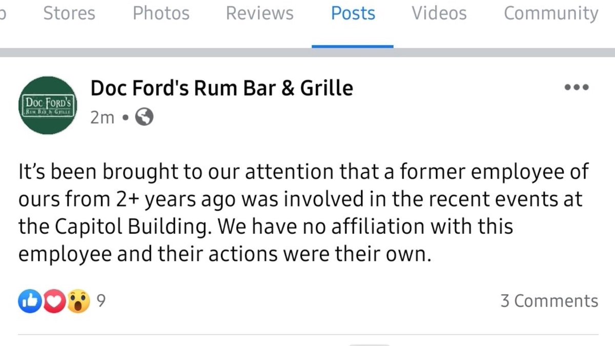 Doc Ford's Rum Bar & Grille, Eric Munchel's former employer posted this on facebook moments ago.