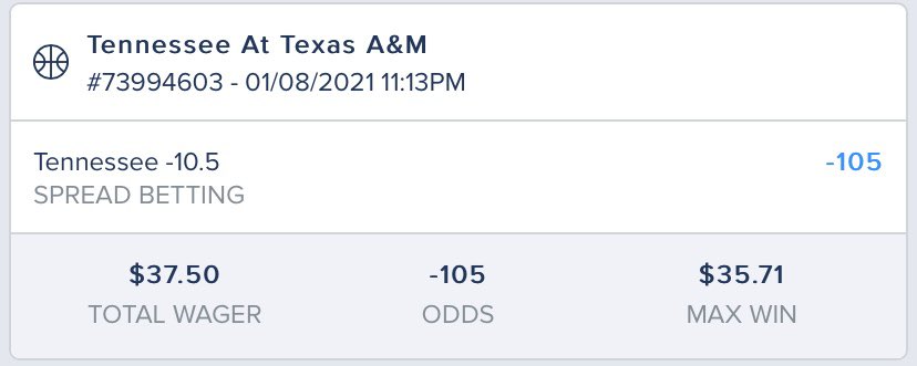 ParlaysLine's tweet image. Not a parlay, straight play here.

Will keep it simple, you need to shoot well to break through this Tennessee Defense. Texas A&amp;amp;M should not be able to put up points.

1.5 unit play.