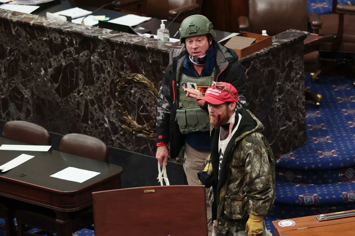 BREAKING I can now confirm Male #2 w/ restraints is highly decorated combat vet &  @AF_Academy graduate Lt. Colonel. Ret. Larry Brock of Texas. Releasing his name now after 24h of collaboration w/ @RonanFarrow & his investigations team to confirm. https://www.newyorker.com/news/news-desk/an-air-force-combat-veteran-breached-the-senate