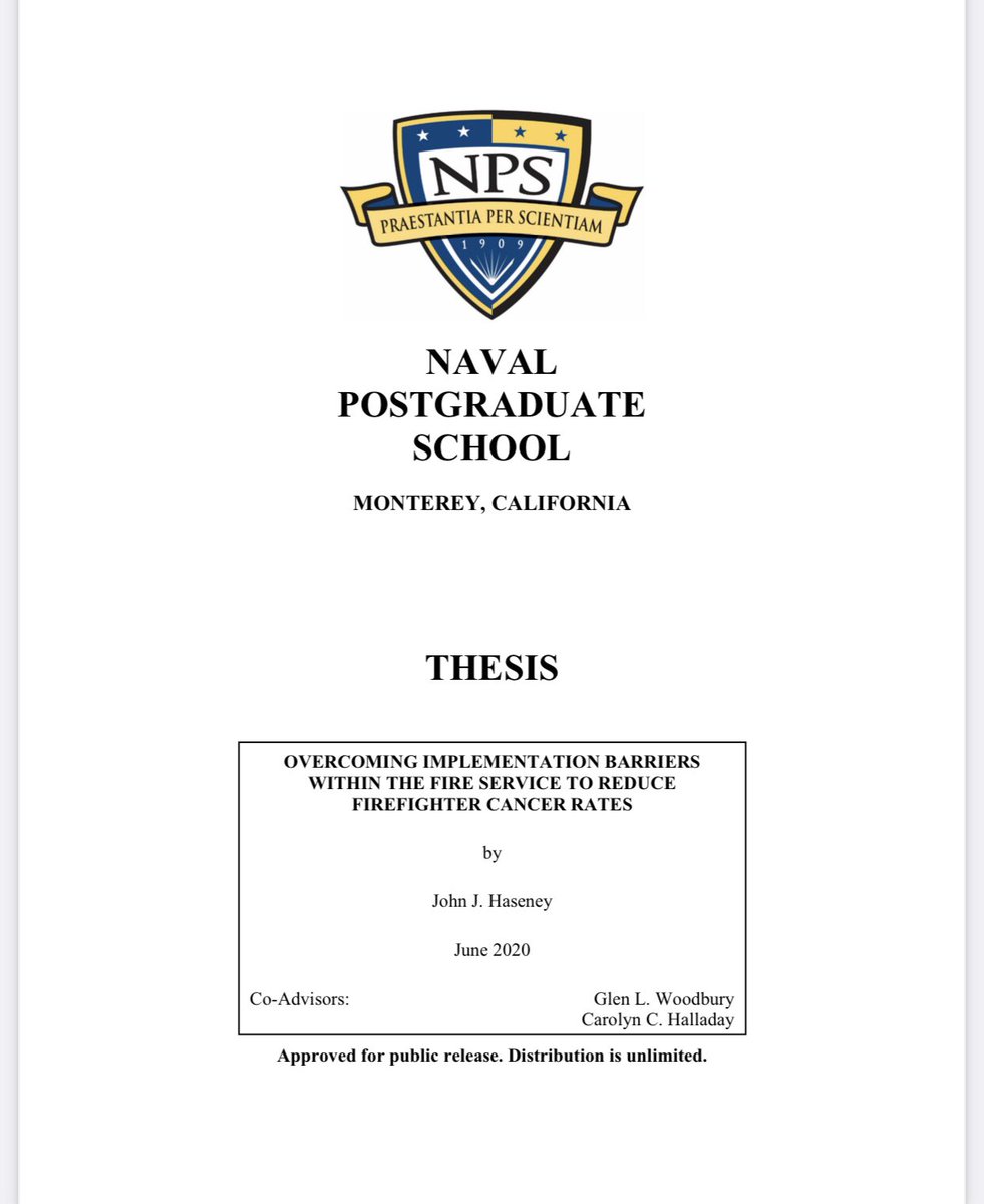 Firefrank76's tweet photo. Link to #FDNY Captain John Haseney masters thesis titled- Overcoming Implementation Barriers Within the Fire Service to Reduce #Firefighter Cancer Rates - at a minimum read the recommendations &amp; the abstract.
 #FFCancerMonth @BillyGoldfeder @npsCHDS 

https://t.co/V37vHKTZ2N https://t.co/MvXVSsI5uN